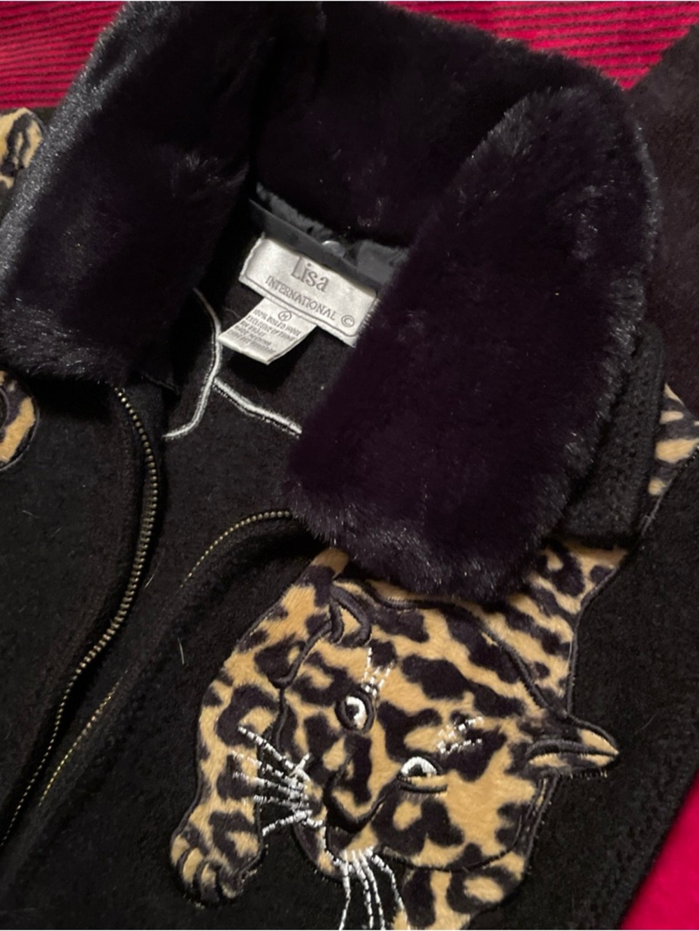 Lisa International Black Wool Vest with Leopard Appliqué - Picture 11 of 11